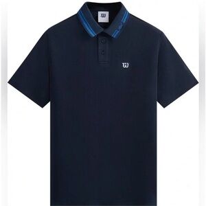 KITH x WILSON  Men's Navy Polo with Blue Striped Collar SIZE LARGE LIKE NEW